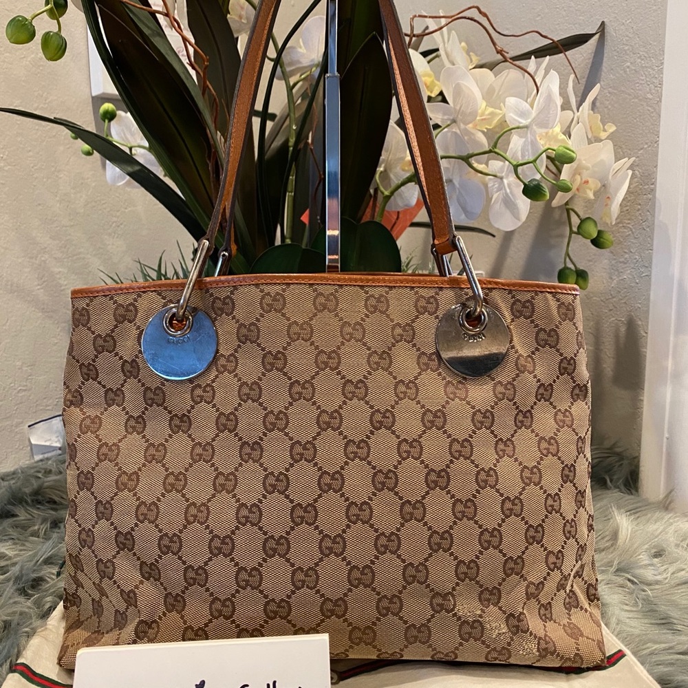Authentic GUCCI Brown GG Canvas and Leather Tote